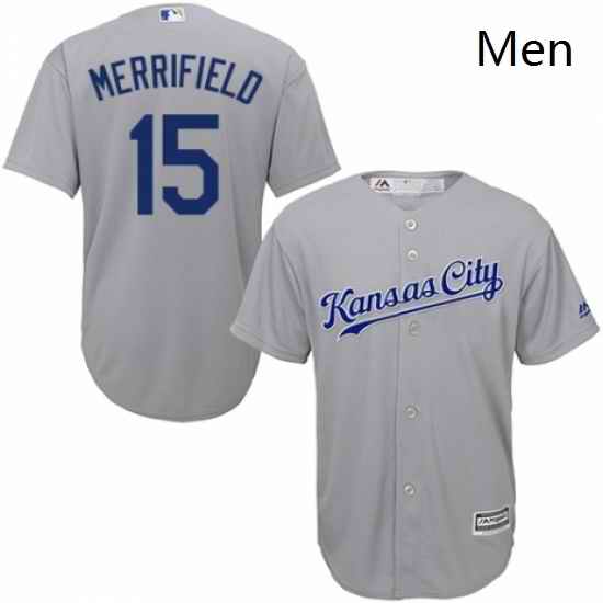 Mens Majestic Kansas City Royals 15 Whit Merrifield Replica Grey Road Cool Base MLB Jersey